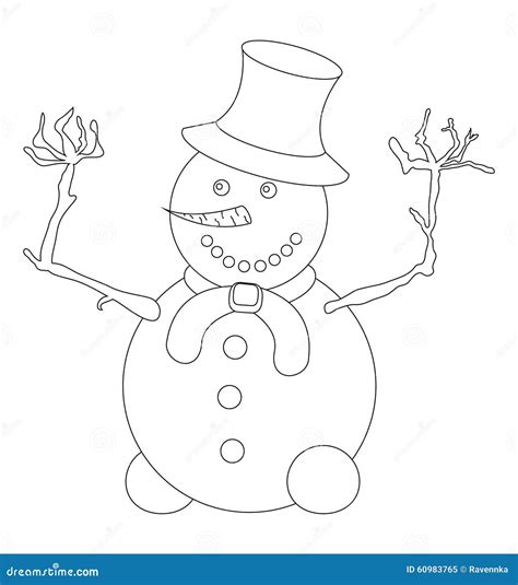 Happy Snowman with Top Hat and Scarf Coloring Page Stock Vector ...