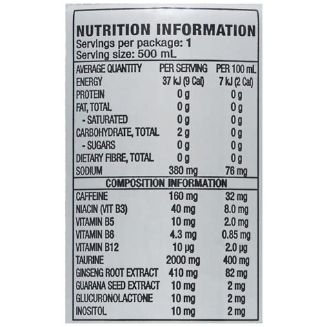 Monster Nutrition Label