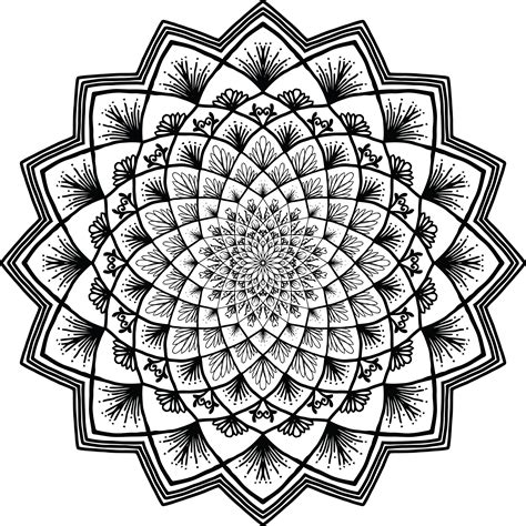 Free Clipart Of A black and white adult coloring page floral mandala