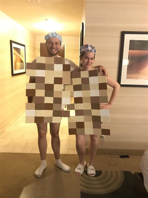 Me and my husband in our Halloween costumes as “pixelated naked people.”