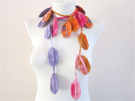 Leaves Crochet Scarf ,lariat Leaf Scarf, Crochet Necklace, Crocheted Jewelry, Winter Women ...