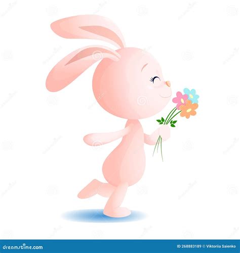 Easter Bunny with a Bouquet of Flowers Stock Vector - Illustration of holiday, celebration ...