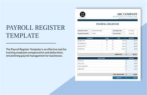 Payroll Register Template - Download in Word, Google Docs, Excel, Google Sheets, Apple Pages ...