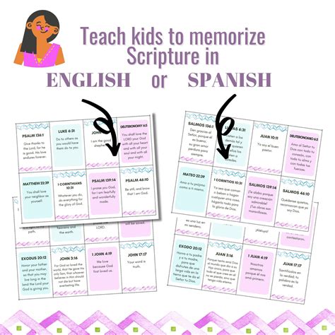 40 Bible Memory Verses for Kids Flashcards in English and Spanish, 2 ...