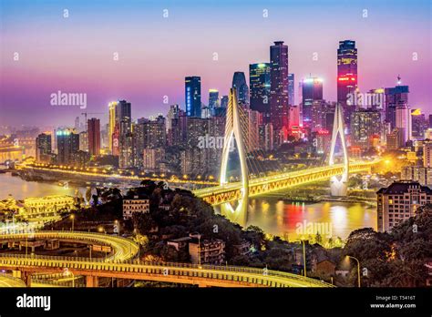 CHONGQING, CHINA - NOVEMBER 03: Night view of Chongqing downtown city ...