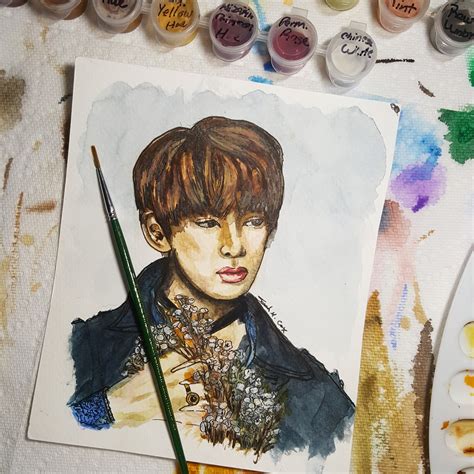 "Kim Taehyung." Watercolor and Black India Ink. Finished Sunday, July 15, 2018. : r/bangtan