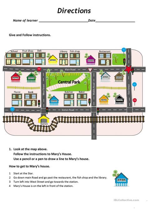 Give And Follow Directions On A Map Worksheet - Free Esl Printable ...