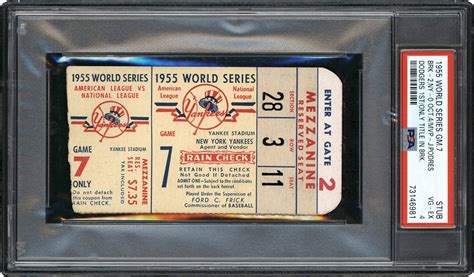 1955 World Series Game 7 Ticket Stub PSA VG-EX 4