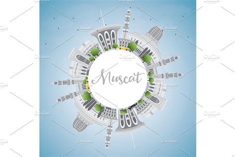 Muscat Skyline with Gray Buildings | Pre-Designed Illustrator Graphics ~ Creative Market