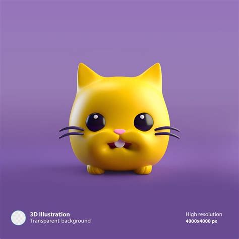 Premium PSD | Render_emoji_yellow_cat_kitty_blue_purple