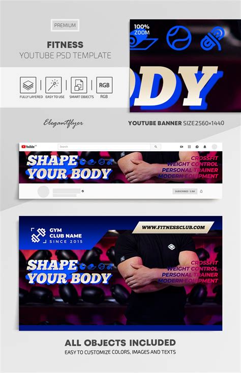 Blue Simple Fitness Youtube Premium Social Media Template PSD | by ...