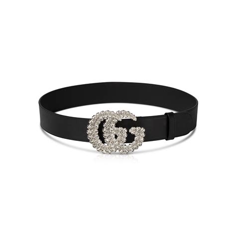 Gucci Black Leather Belt with Crystal Embellished Double G Buckle ...