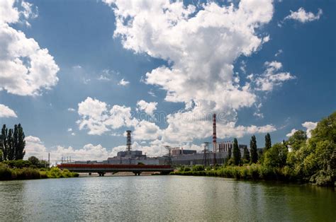 Kursk Nuclear Power Plant Reflected in a Calm Water Surface. Stock ...