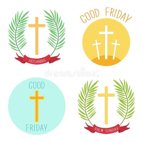 Palm Sunday and Good Friday Icons As Religious Holidays Symbols Stock Vector - Illustration of ...