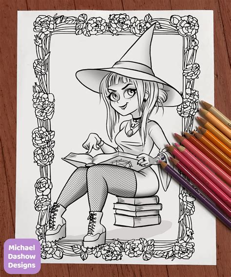 Ember the Witch Printable Adult Coloring Page Instant - Etsy