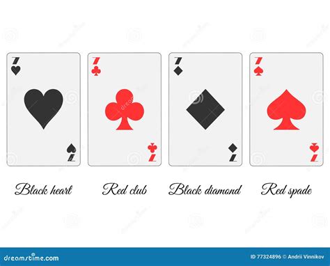 7 Game Cards Suit Other Colors. Black Hearts and Diamonds, Red Spades and Clubs Stock Vector ...