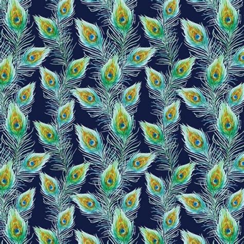 Peacock Feathers Navy 100% Cotton Print Fabric CC159 - Etsy UK