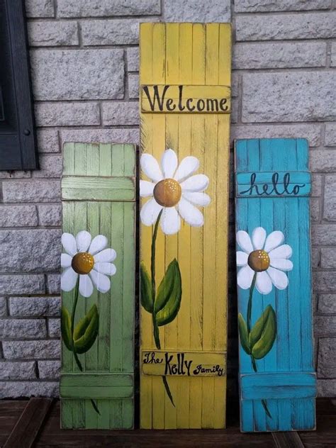 White Daisy Handpainted Shutter Sign Decorative Porch Leaner. - Etsy Wooden Welcome Signs, Diy ...