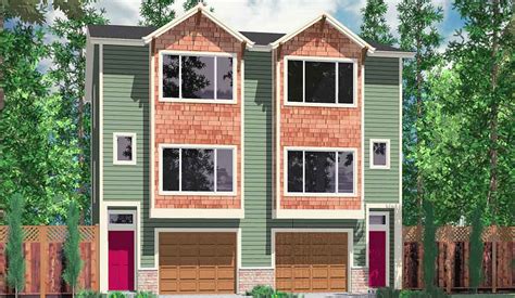 Duplex House Plans, Narrow Lot Townhouse Plans, D-526