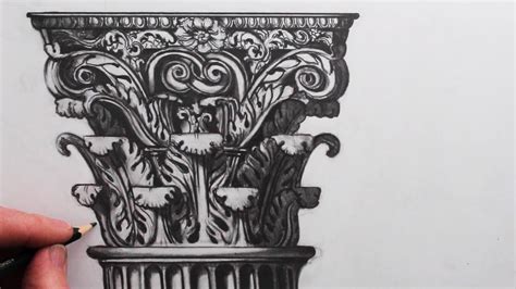 How to Draw a Corinthian Column Capital: Detailed Pencil Drawing - YouTube