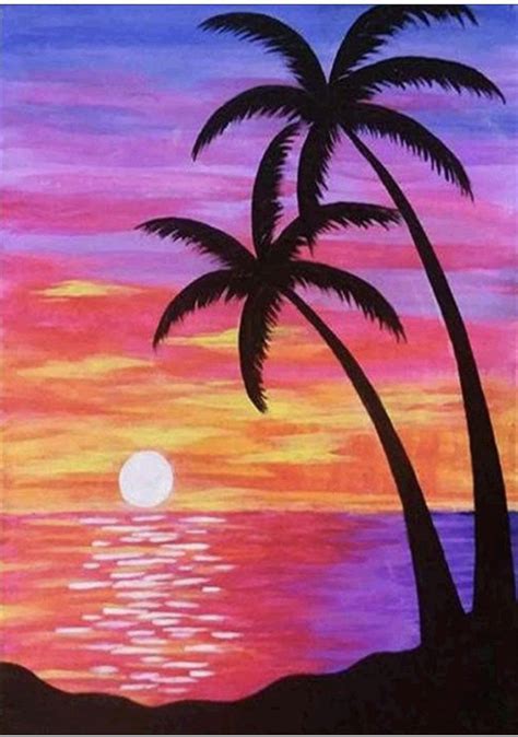 US Seller. 30x40cm Colorful Sunset, Tropical Paradise, Beach, Palm Trees, Diamond Painting Art ...