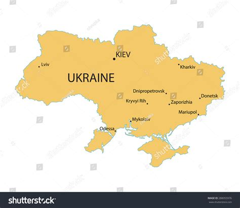 Yellow Map Ukraine Indication Largest Cities Stock Vector (Royalty Free) 288055976 | Shutterstock