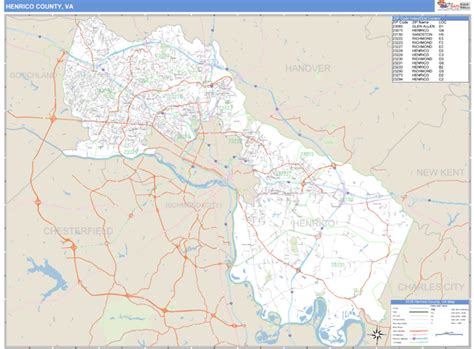 Henrico County, Virginia Zip Code Wall Map | Maps.com.com