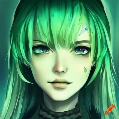 Anime girl with green hair and friendly expression