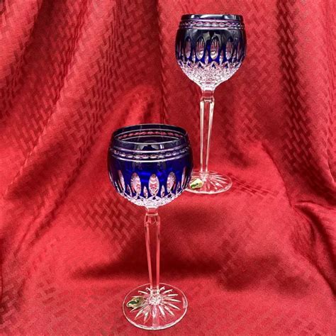 WATERFORD COBALT BLUE Clarendon Cut To Clear Wine Hocks- Mint- Set Of 2 $245.00 - PicClick