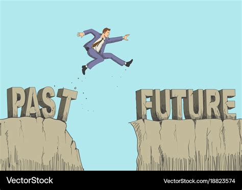 Cartoon of a man jumps from past to future Vector Image