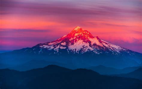 Snowy mountain, mountains, sunset, landscape, Mount Hood HD wallpaper | Wallpaper Flare