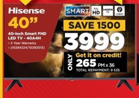 Hisense 40-inch Smart FHD LED TV - 40A4H offer at HiFi Corp