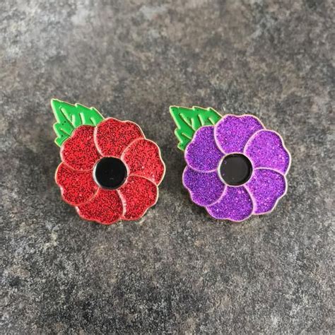 Glitter Red / Purple Poppy Enamel Pin Badge | Remembrance | Animals of War | Flower Glitter Cute ...