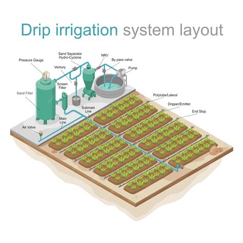 Premium Vector | Drip irrigation system layout isometric cartoon