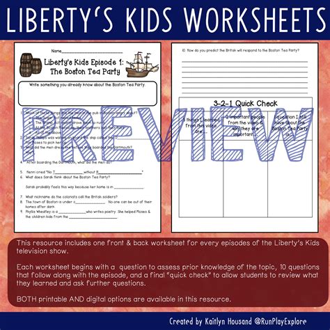 Liberty's Kids Worksheets for ALL Episodes - Print and Digital Format ...