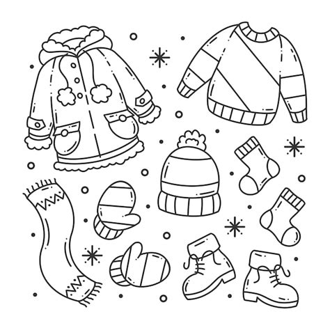 Premium Vector | Winter clothes and essentials for coloring