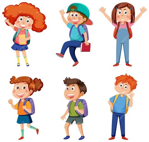 Premium Vector | School kids cartoon characters set