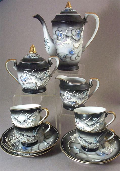 13 Pc Vintage Kutani Dragonware - Moriage Hand Painted Tea Set from lilacvintage on Ruby Lane