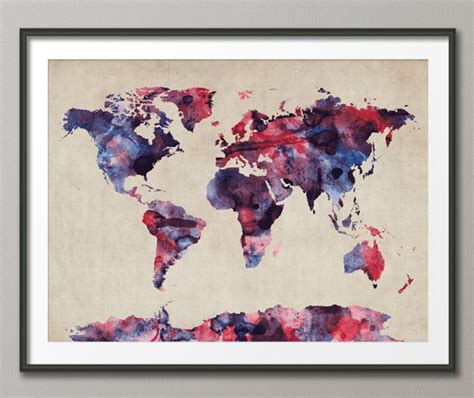 Watercolor Map of the World Map, Art Print 103 - Etsy