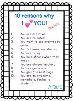 10 Reasons Why I Love You - Student Notes by Nola Alanis | TpT