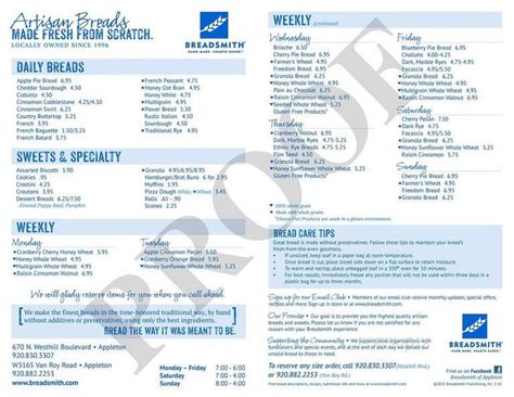 Menu of Breadsmith of Appleton East in Appleton, WI 54915