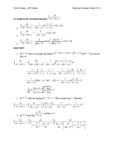 Antiderivative of Rational Functions | PDF