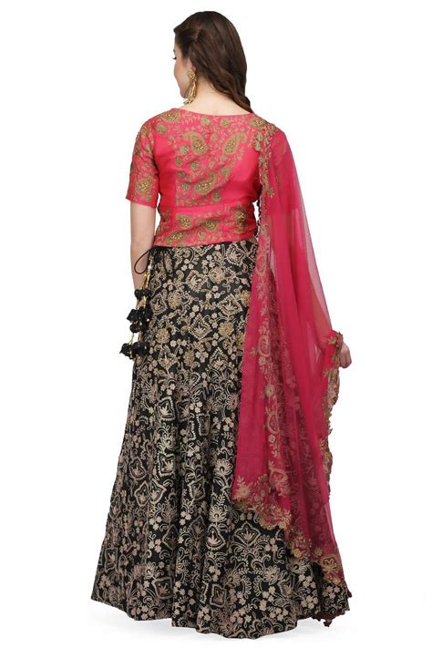 Black and Magenta Black Aari work lehenga by Ministry of Design for rent online | FLYROBE