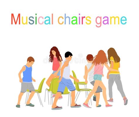 Children Playing Musical Chairs Game Vector Illustration Isolated on ...