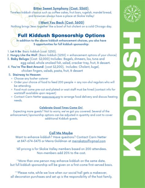 Kiddush Sponsorship and Enhancements - Skokie Valley Agudath Jacob ...