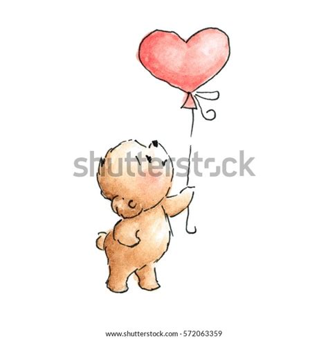 Teddy Bears Heart Balloon Drawn Ink Stock Illustration 572063359