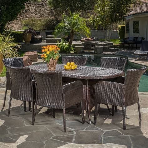 Ramsey 7 Piece Outdoor Oblong Wicker Dining Set, Multibrown - Walmart.com