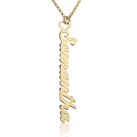 14k gold name plate necklace Vertical style | Name necklace jewelry