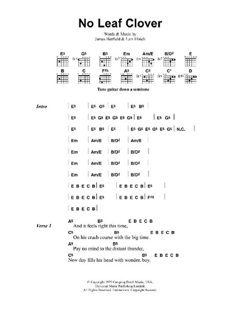 No Leaf Clover by Metallica - Guitar Chords/Lyrics - Guitar Instructor