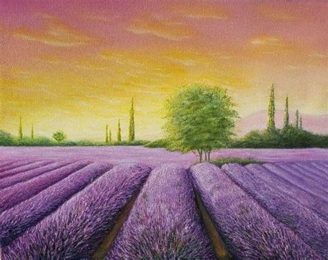 Lavender landscape Painting by Natallia Yenza | Saatchi Art